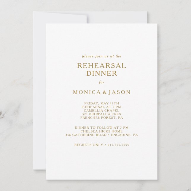 Classic Minimalist Gold Rehearsal Dinner Invitation (Front)
