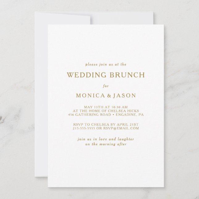 Classic Minimalist Gold Wedding Brunch Invitation (Front)