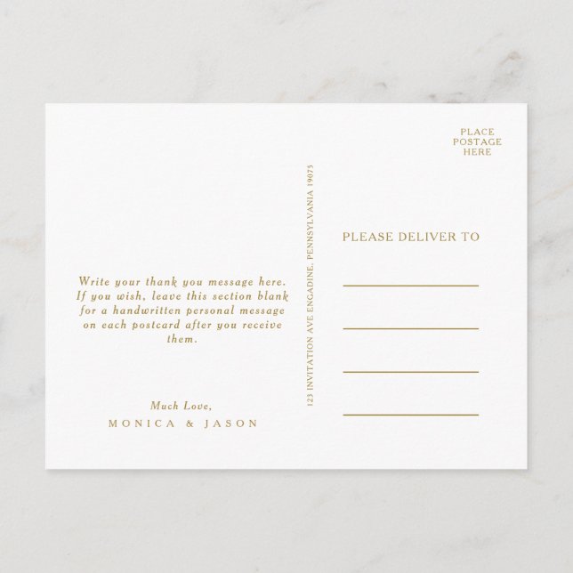 Classic Minimalist Gold Wedding Thank You Postcard (Back)