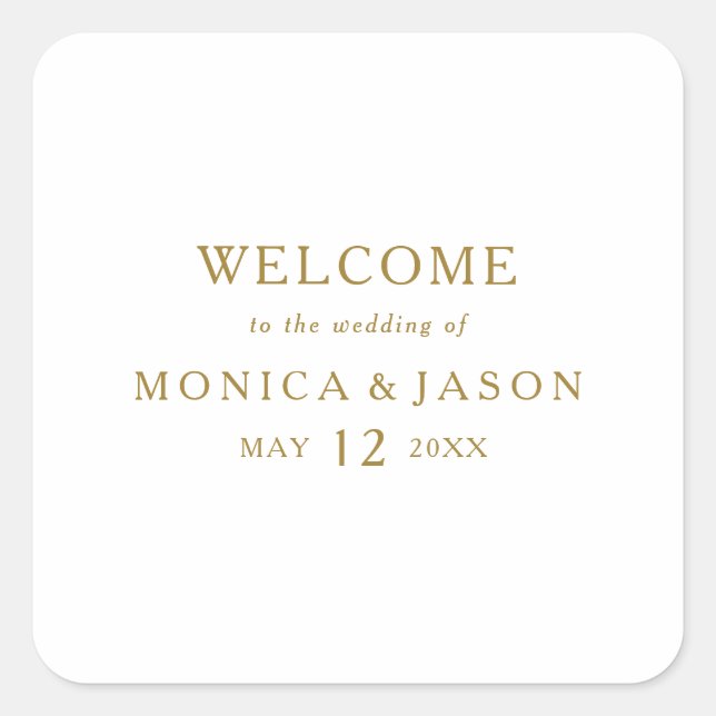 Classic Minimalist Gold Wedding Welcome Square Sticker (Front)