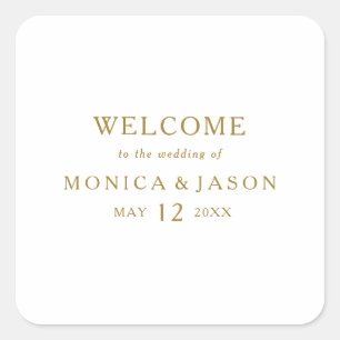 Classic Minimalist Gold Wedding Welcome Square Sticker