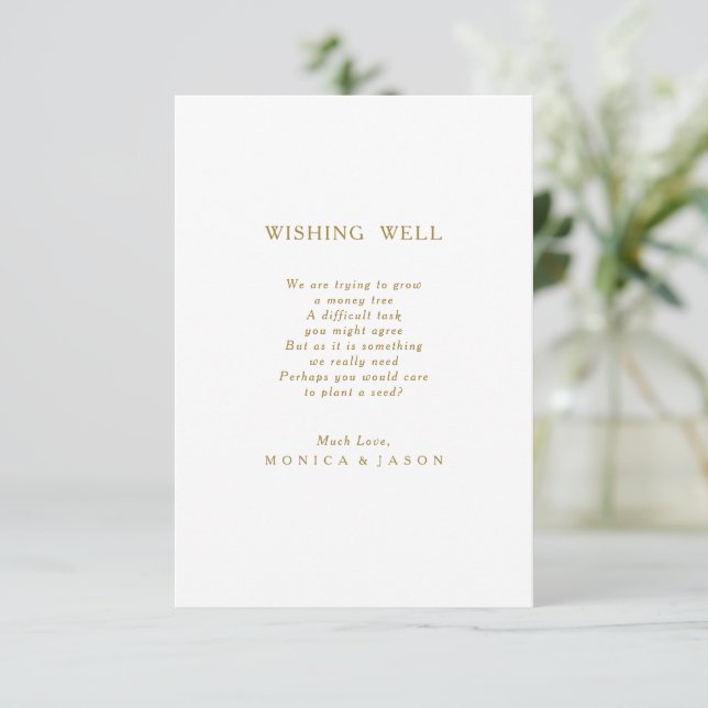 Classic Minimalist Gold Wedding Wishing Well Card (Standing Front)