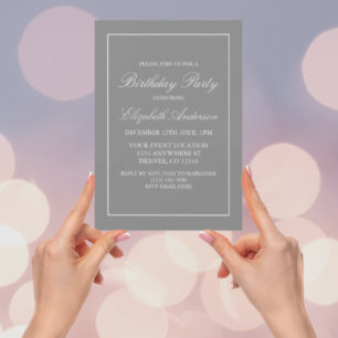 Classic Minimalist Grey Birthday Invitation