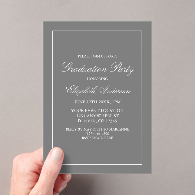 Classic Minimalist Grey Graduation Invitation (Insitu (Handheld))