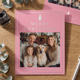 Classic Minimalist Merry Christmas Photo - Pink Foil Holiday Card