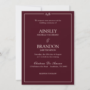 Classic Minimalist Monogram Burgundy and Ivory  Invitation