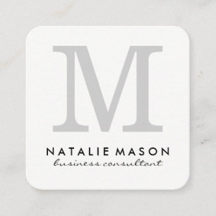 Classic Minimalist Monogram Grey on White Square Business Card