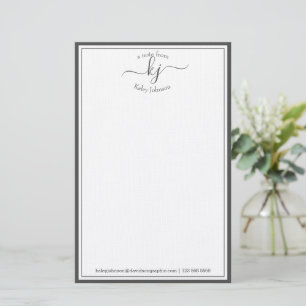 Classic Minimalist Monogram Script Grey Frame Stationery