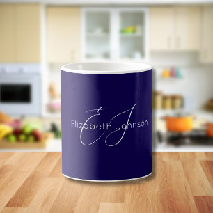 classic minimalist name monogram blue and white coffee mug