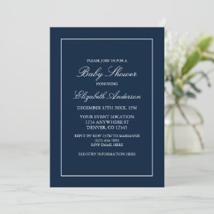 Classic Minimalist Navy Blue Baby Shower Invitation