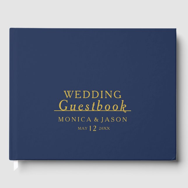Classic Minimalist Navy Blue | Gold Guest Book (Front)