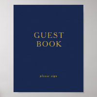 Classic Minimalist Navy Blue Gold Guest Book Sign
