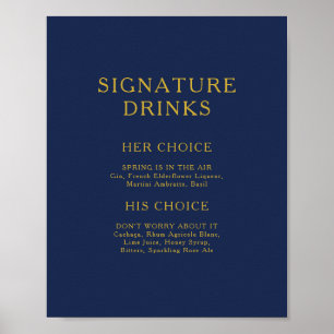 Classic Minimalist Navy Blue Gold Signature Drinks Poster