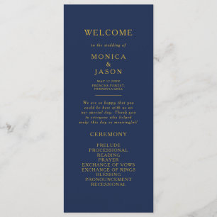 Classic Minimalist Navy Blue   Gold Wedding Programme