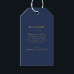 Classic Minimalist Navy Blue Gold Wedding Welcome Gift Tags<br><div class="desc">These classic minimalist navy blue | gold wedding welcome gift tags are great for a simple modern romantic and elegant wedding. The dark navy blue colour palette and minimal vintage typography give it a classy chic formal touch. The design is flexible, perfect for a basic contemporary evening, spring, fall, summer,...</div>