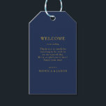Classic Minimalist Navy Blue Gold Wedding Welcome Gift Tags<br><div class="desc">These classic minimalist navy blue | gold wedding welcome gift tags are great for a simple modern romantic and elegant wedding. The dark navy blue colour palette and minimal vintage typography give it a classy chic formal touch. The design is flexible, perfect for a basic contemporary evening, spring, fall, summer,...</div>