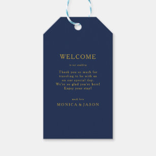 Classic Minimalist Navy Blue Gold Wedding Welcome Gift Tags
