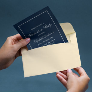 Classic Minimalist Navy Blue Graduation Invitation