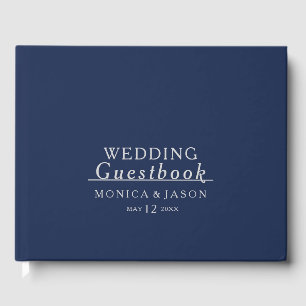 Classic Minimalist Navy Blue   Silver Guest Book