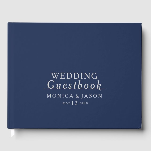 Classic Minimalist Navy Blue | Silver Guest Book (Front)
