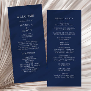 Classic Minimalist Navy Blue   Silver Wedding Programme