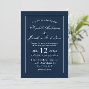 Classic Minimalist Navy Blue Wedding Invitation