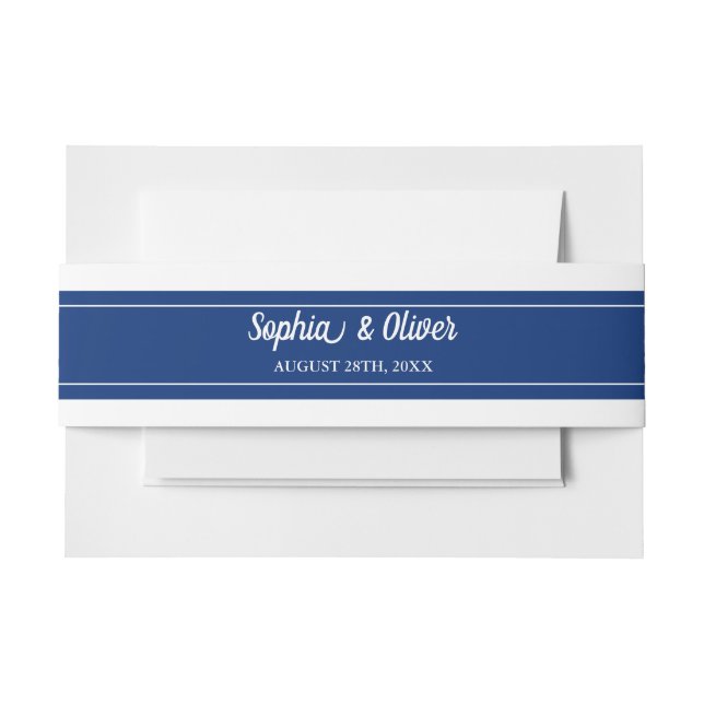 Classic Minimalist Navy Blue Wedding Invitation Belly Band (Front Example)