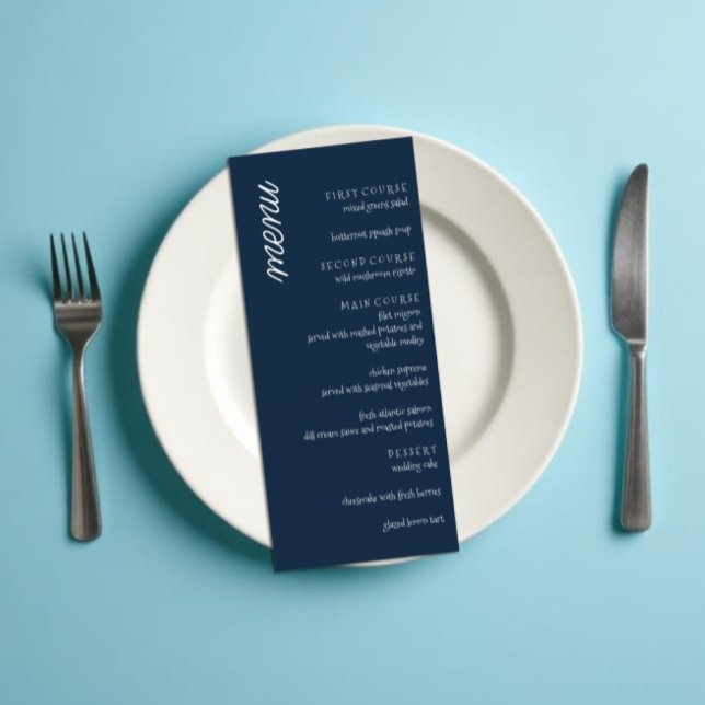 Classic Minimalist Navy Blue Wedding Menu (Creator Uploaded)