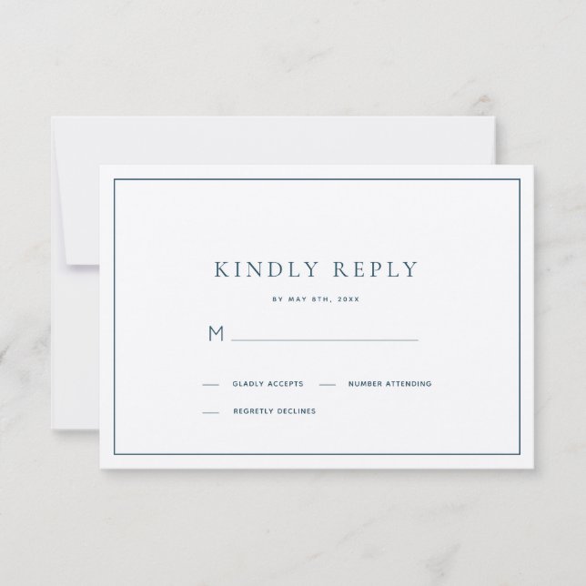 Classic Minimalist Navy Blue Wedding RSVP Card (Front)