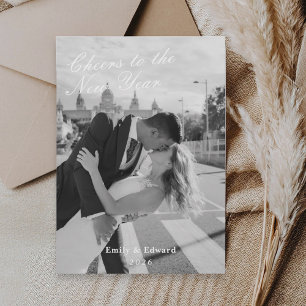 Classic Minimalist New Years Newlywed Photo Holiday Card