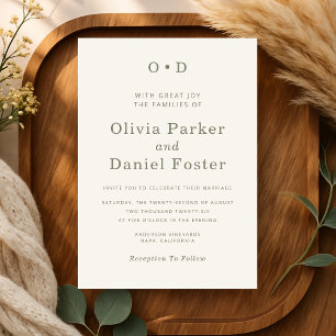 Classic Minimalist Olive Green Typography Wedding Invitation