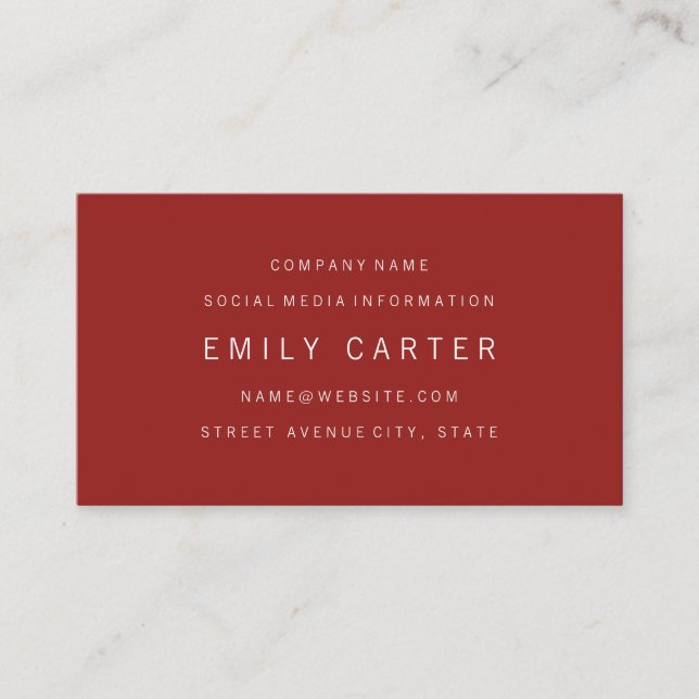 Classic Minimalist Professional Red Business Card (Front)
