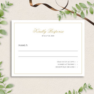 Classic Minimalist Script Black and Gold Wedding  RSVP Card