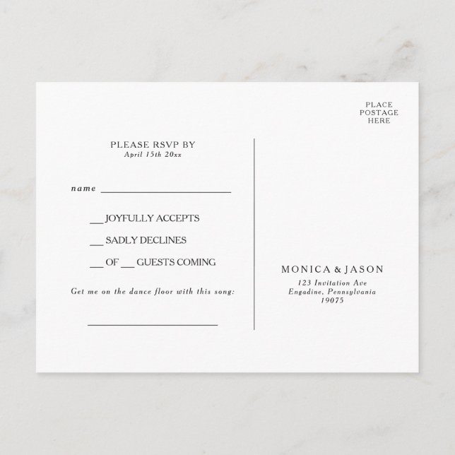 Classic Minimalist Song Request RSVP Postcard (Back)