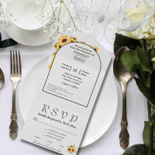 Classic Minimalist Sunflower Arch Sage Green All In One Invitation