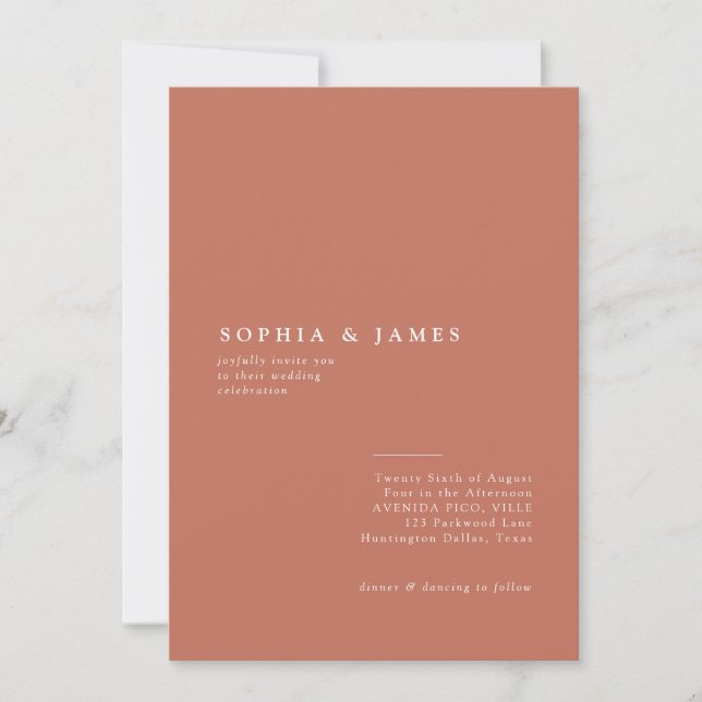 Classic Minimalist Terracotta Brown Wedding Invitation (Front)