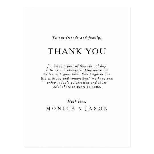 Classic Minimalist Thank You Reception Card 