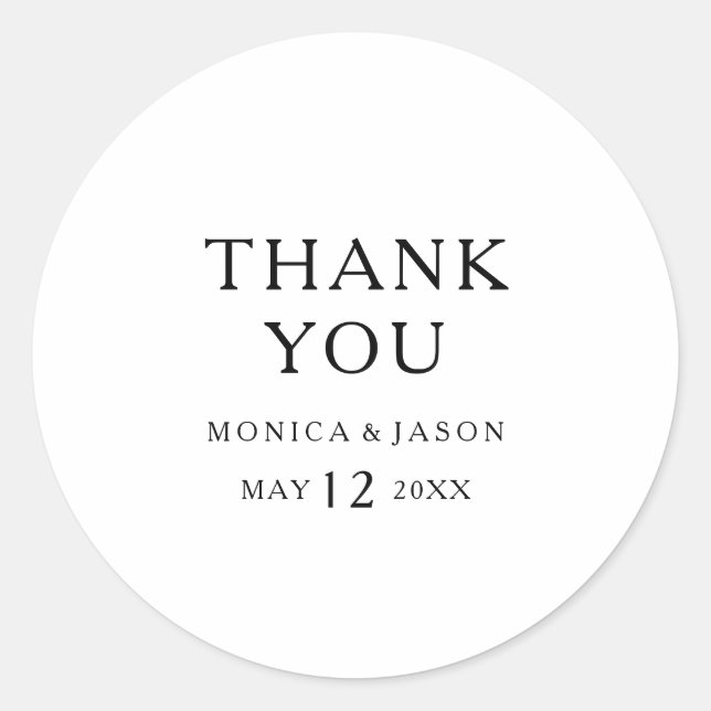 Classic Minimalist Thank You Wedding Favour Sticke Classic Round Sticker (Front)