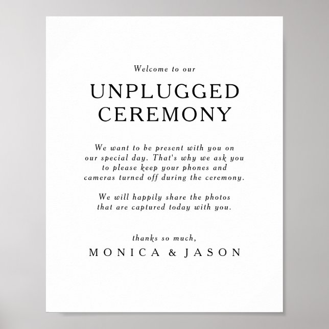 Classic Minimalist Unplugged Ceremony Sign (Front)