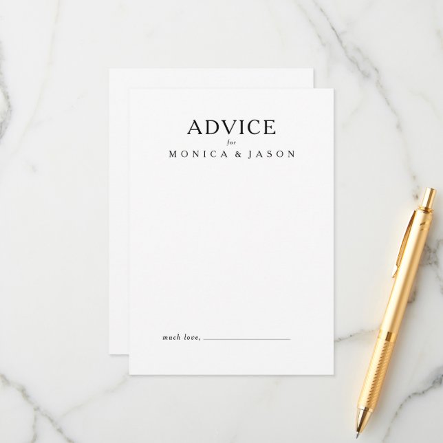 Classic Minimalist Wedding Advice Card (Front/Back In Situ)