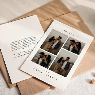 Classic Minimalist Wedding Photo Collage Thank You Card
