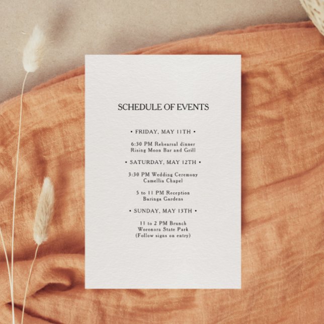 Classic Minimalist Wedding Schedule of Events Card (Creator Uploaded)
