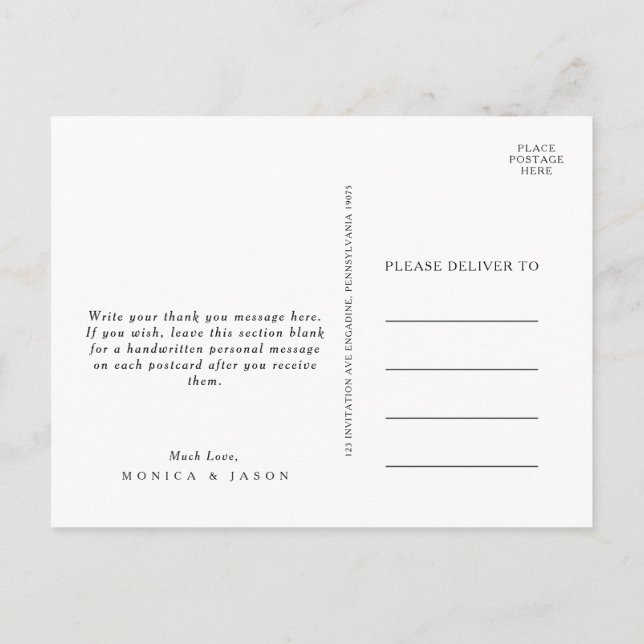 Classic Minimalist Wedding Thank You Postcard (Back)