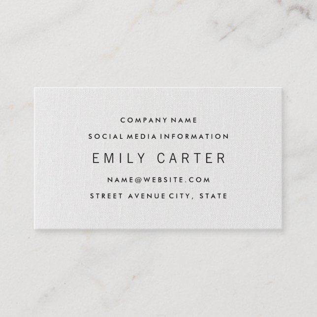 Classic Minimalist | White Fabric Texture Business Card (Front)