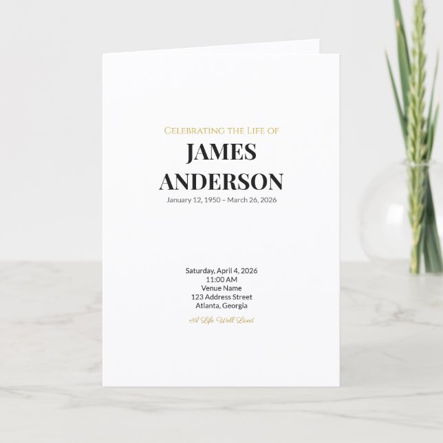 Classic Minimalist White Funeral Program Invitation (Front)
