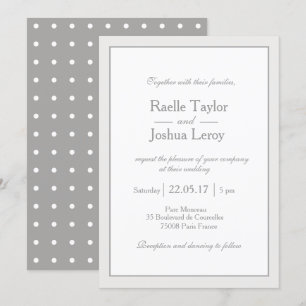Classic minimalist white grey polka dots wedding invitation