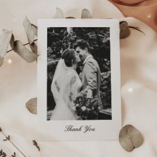 Classic Minimalistic Script Wedding Photo Thank You Card