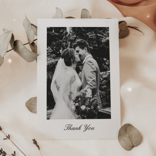 Classic Minimalistic Script Wedding Photo Thank You Card (Creator Uploaded)