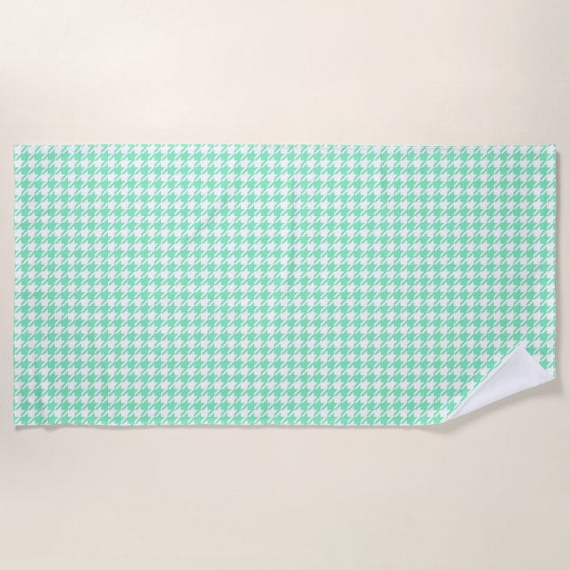 Classic Mint White Pepita Houndstooth Pattern   Beach Towel (Front)