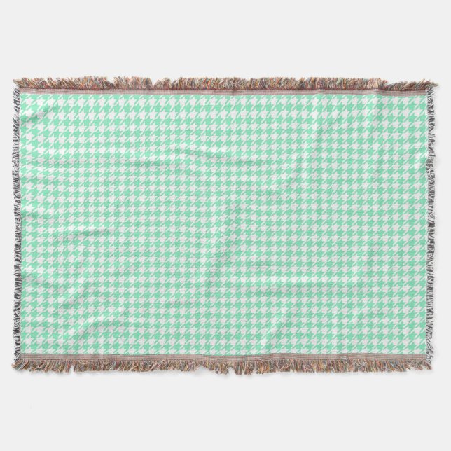 Classic Mint White Pepita Houndstooth Pattern  Throw Blanket (Front)